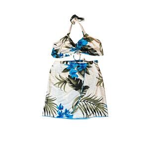 Tropical Hawaiian Print Halter Top & Skirt Set| Beachy Y2k Two-Piece